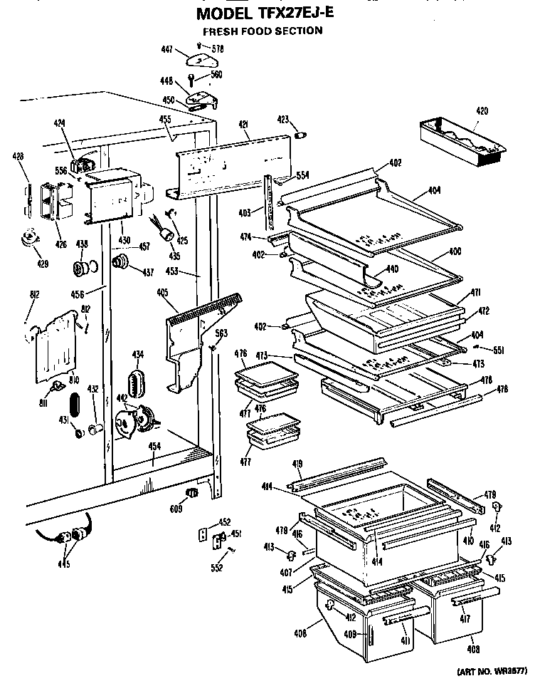 GE TFX27EJE fresh food section diagram
