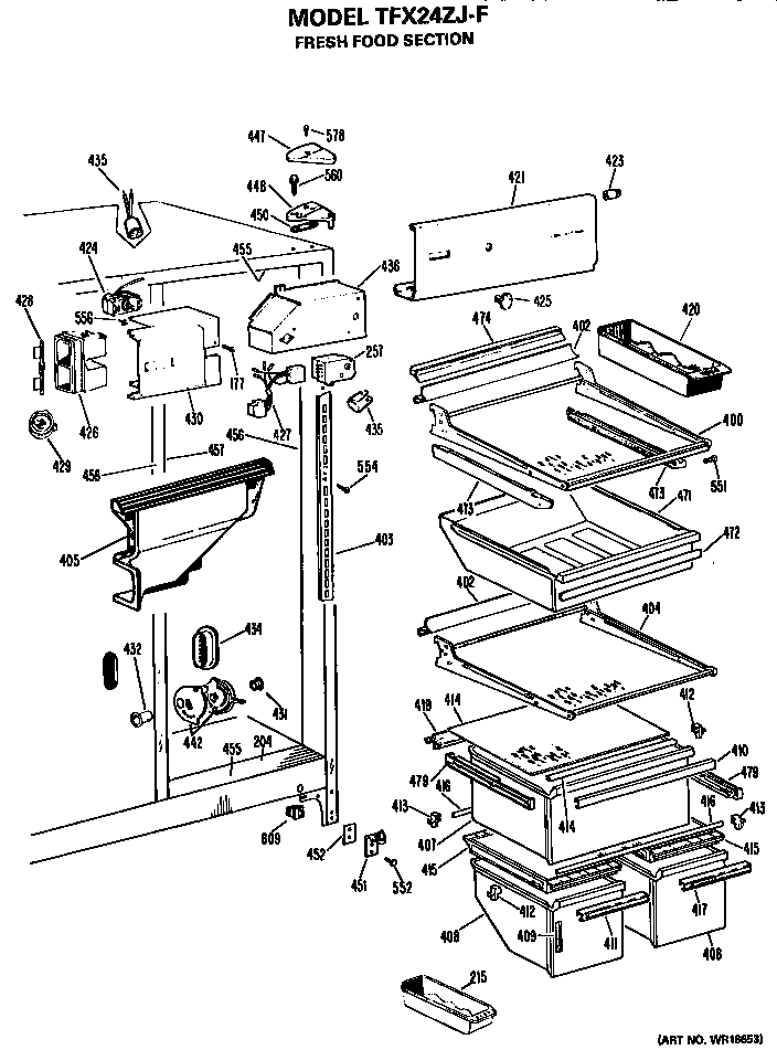 GE TFX24ZJF fresh food section diagram