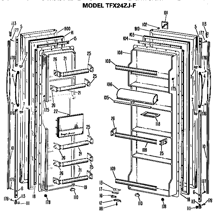 GE TFX24ZJF doors diagram