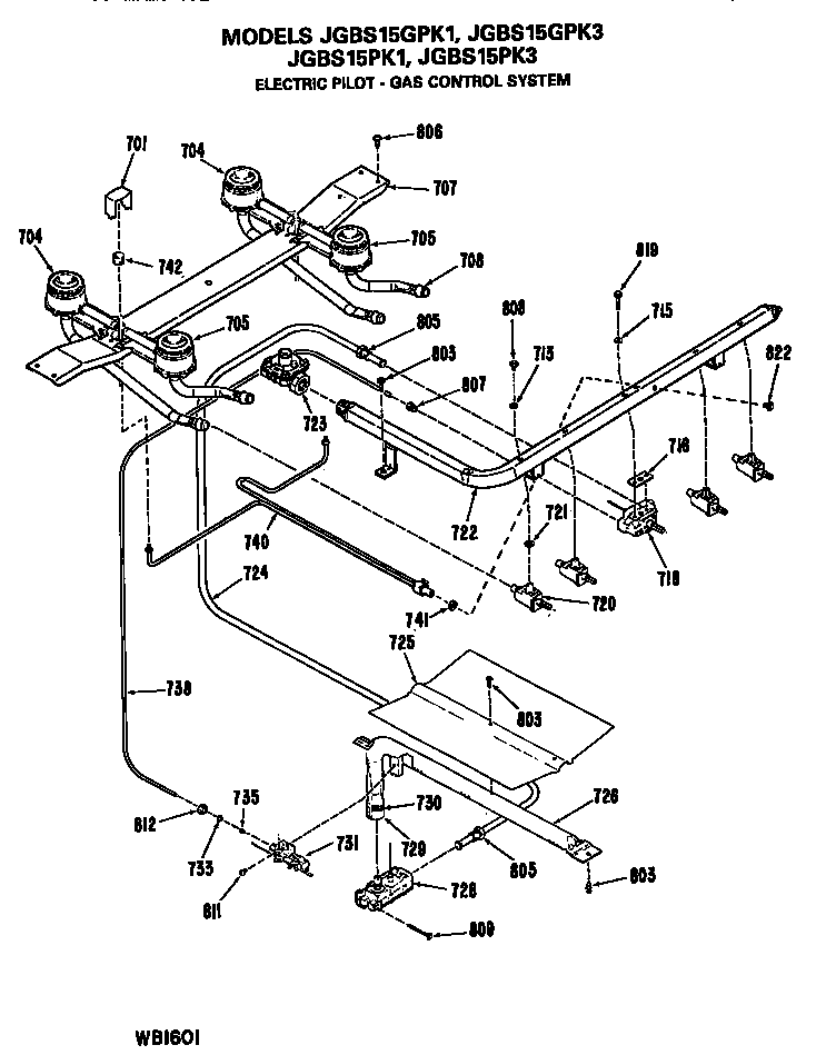 GE JGBS15GPK3 electric pilot, gas control system diagram