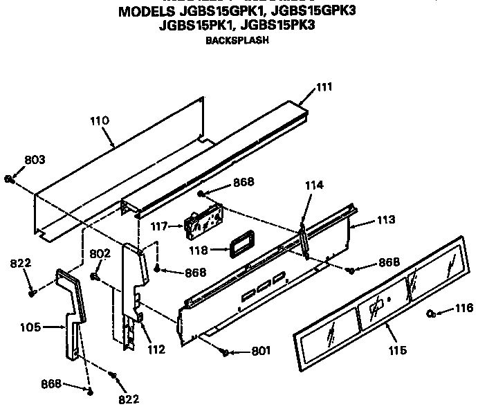 GE JGBS15GPK3 backsplash assembly diagram
