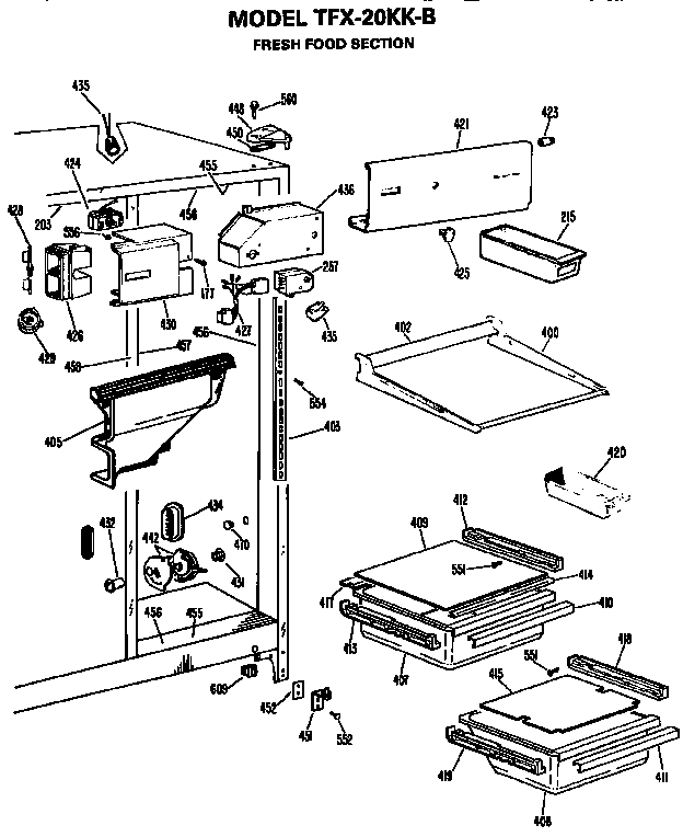 GE TFX20KKB fresh food section diagram