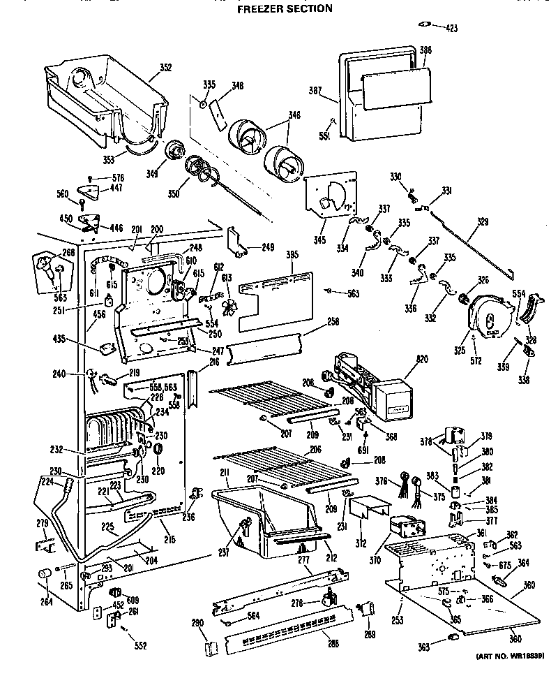 GE TFX24SKB freezer section diagram