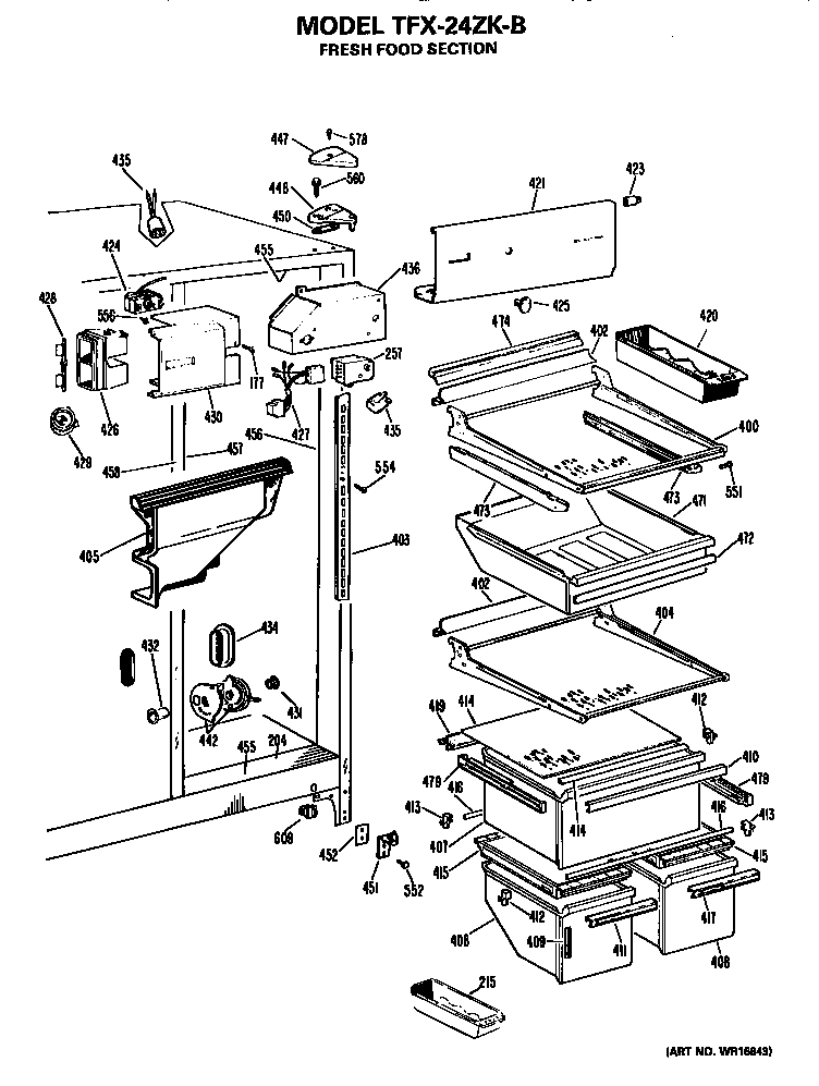 GE TFX24ZKB fresh food section diagram