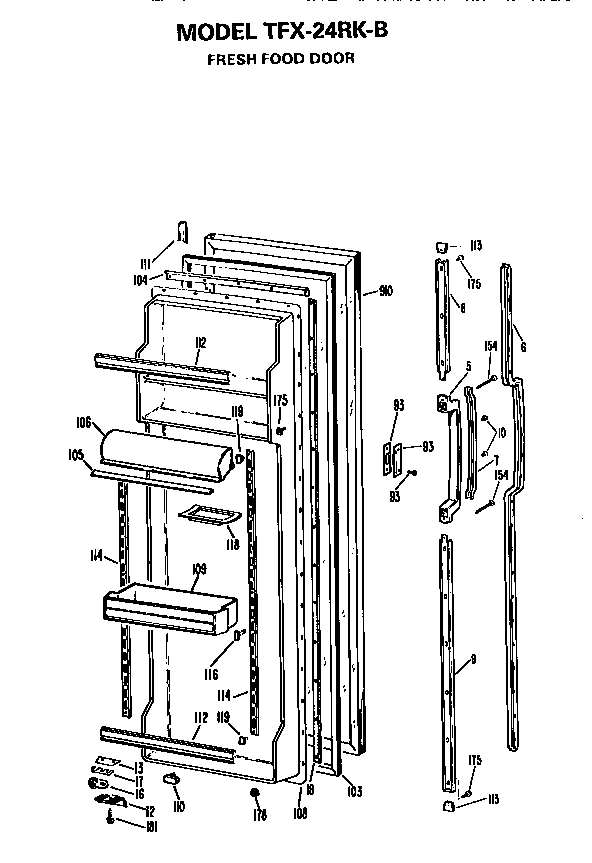 GE TFX24RKB fresh food door diagram