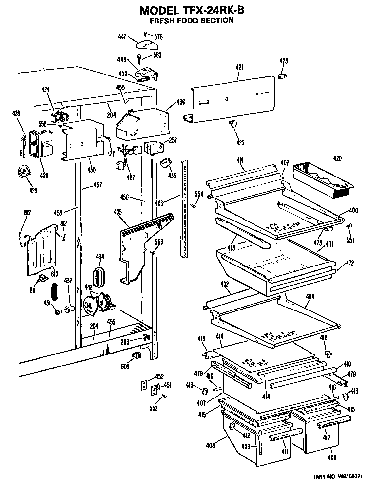 GE TFX24RKB fresh food section diagram
