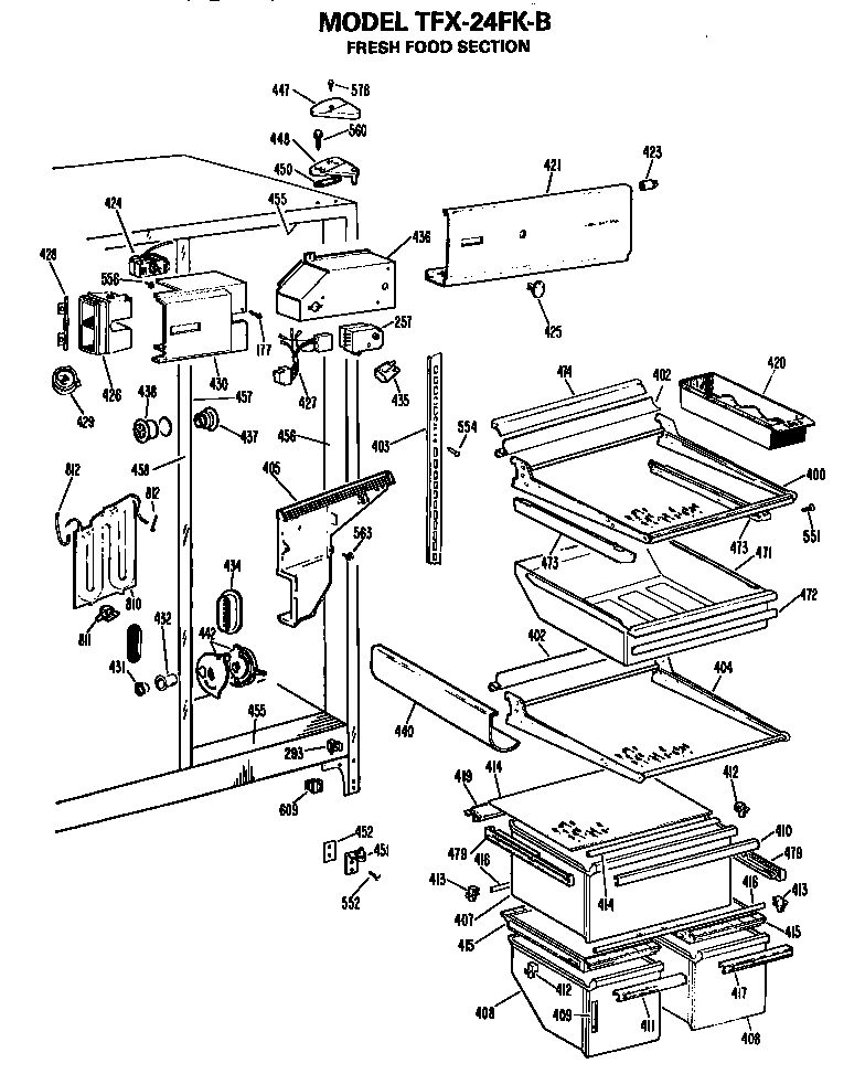 GE TFX24FKB fresh food section diagram