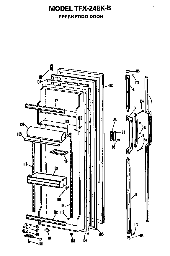 GE TFX24EKB fresh food door diagram