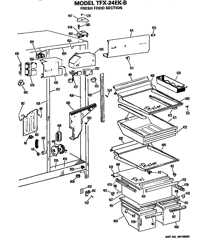 GE TFX24EKB fresh food section diagram
