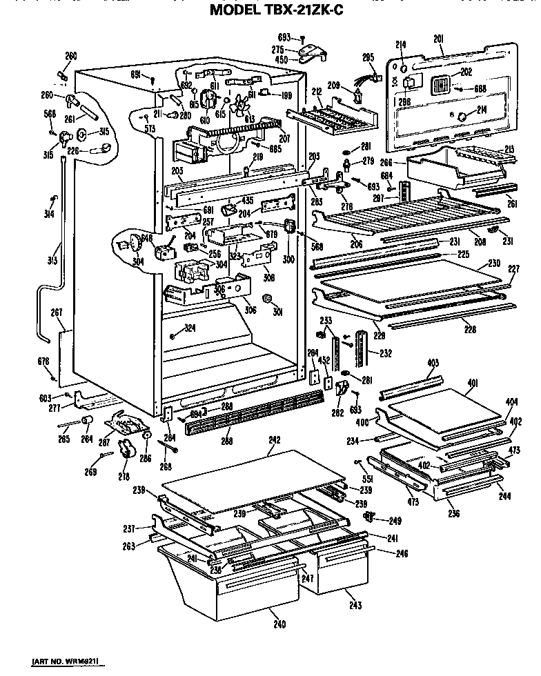GE TBX21ZKCR cabinet parts diagram