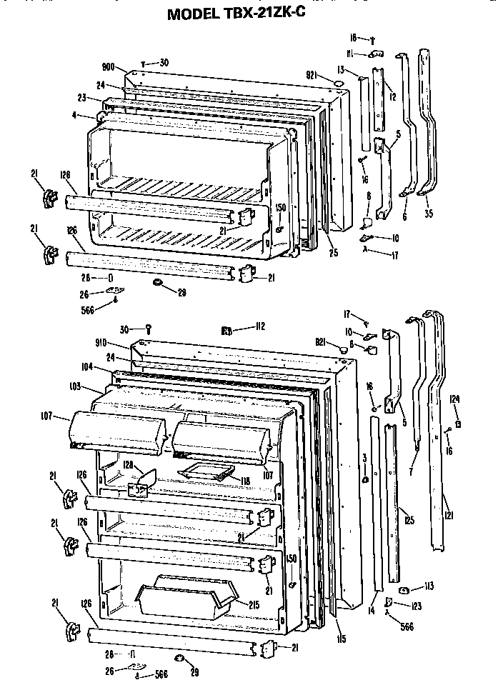 GE TBX21ZKCR doors diagram