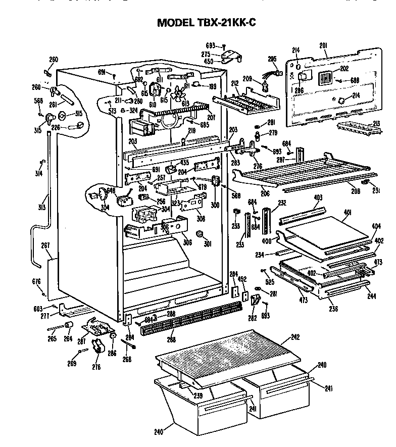 GE TBX21KKCR cabinet parts diagram