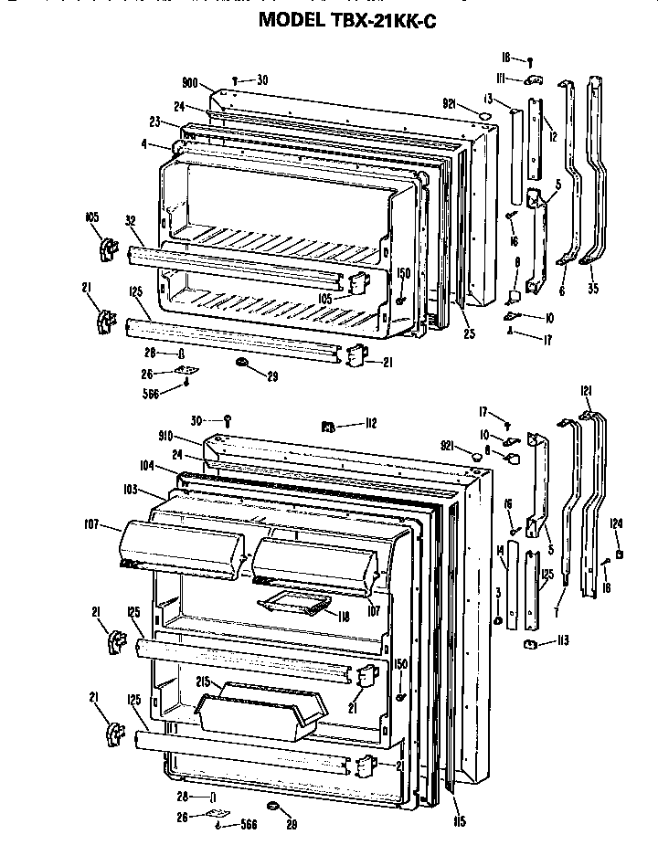 GE TBX21KKCR doors diagram