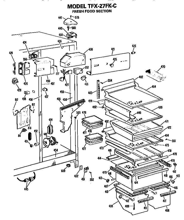 GE TFX27FKC fresh food section diagram