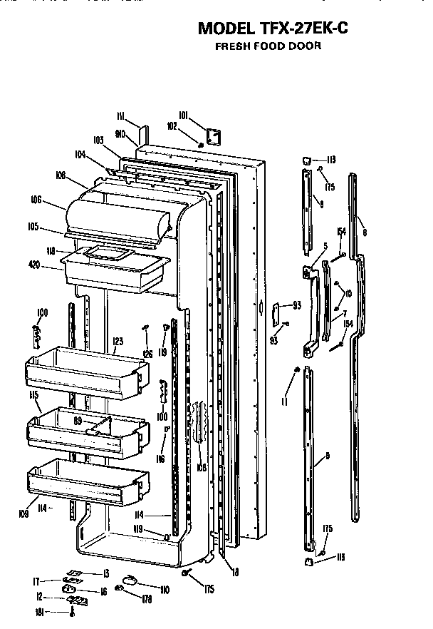 GE TFX27EKC fresh food door diagram