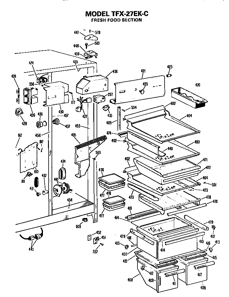 GE TFX27EKC fresh food section diagram