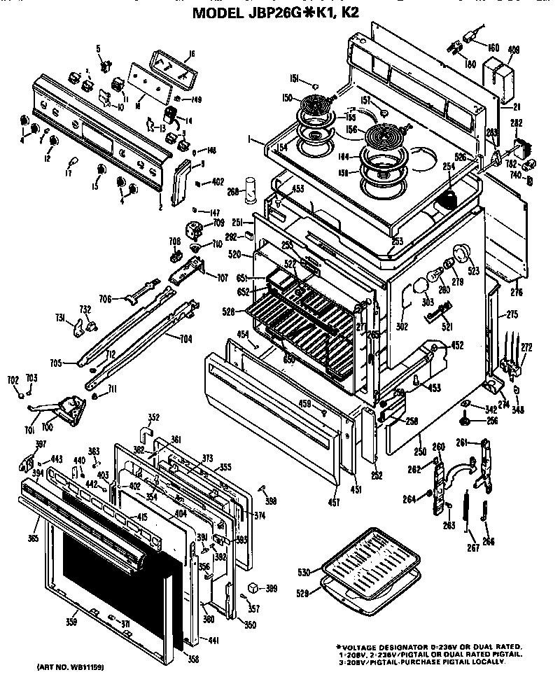 GE JBP26GK2 main body/cooktop/controls diagram
