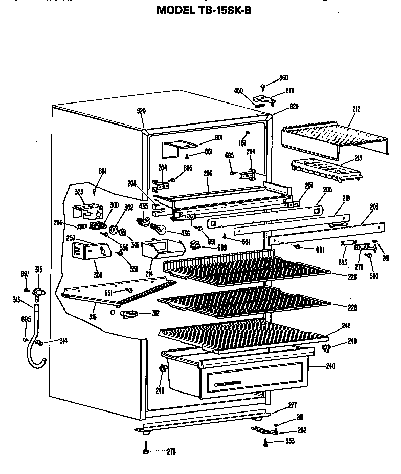 GE TB15SKBR cabinet parts diagram