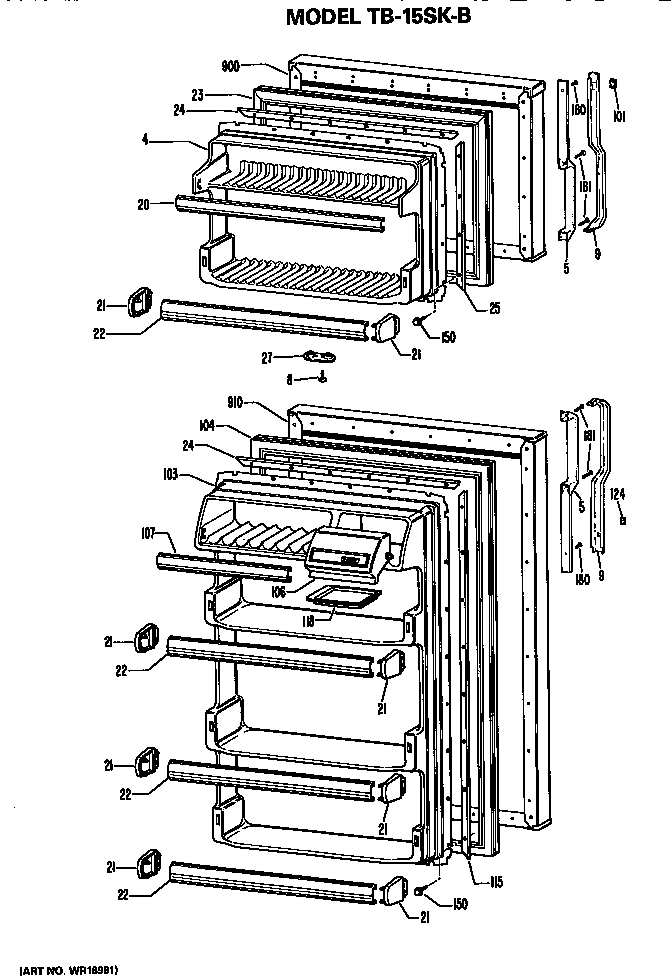 GE TB15SKBR doors diagram