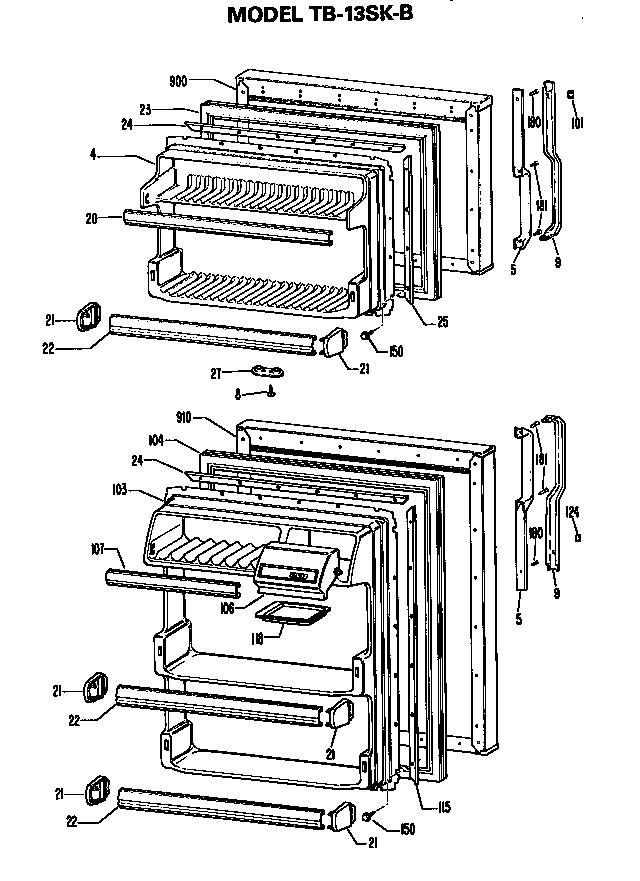 GE TB13SKBRAD doors diagram
