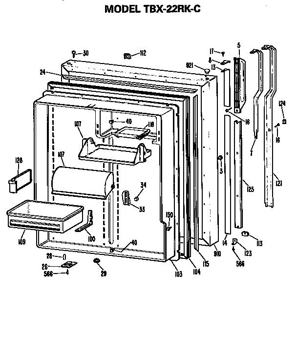 GE TBX22RKCR fresh food door diagram