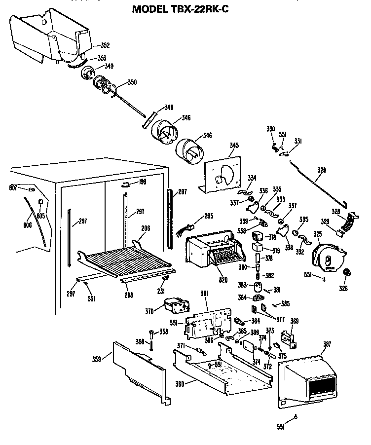GE TBX22RKCR ice bucket/auger diagram