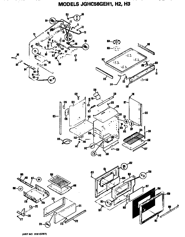 GE JGHC56GEH2 main body/cooktop/door/broiler/backsplash diagram