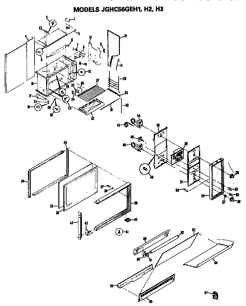 GE JGHC56GEH2 door/control panel/oven body diagram