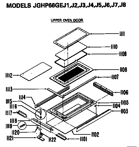 GE JGHP66GEJ3 upper oven door assembly diagram