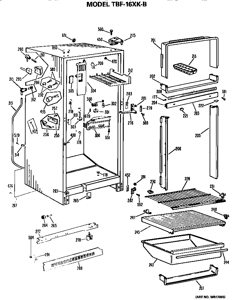GE TBF16XKBR cabinet parts diagram
