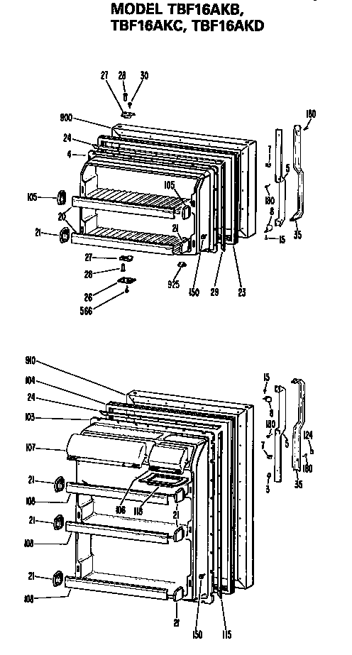 GE TBF16AKB doors diagram