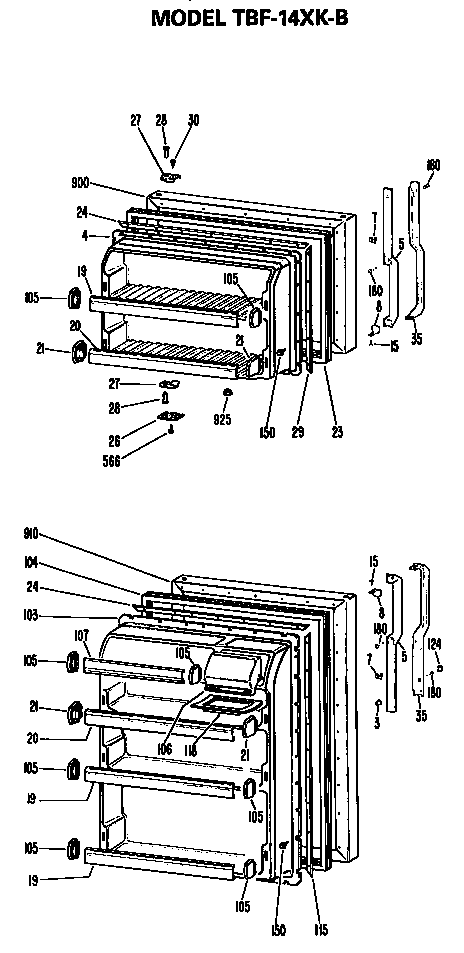 GE TBF14XKBR doors diagram