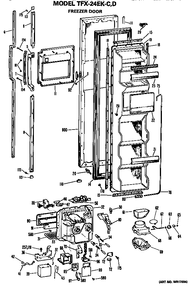 GE TFX24EKC freezer door diagram
