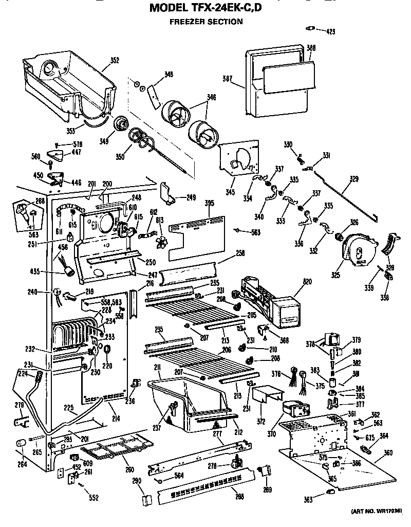 GE TFX24EKC freezer section diagram