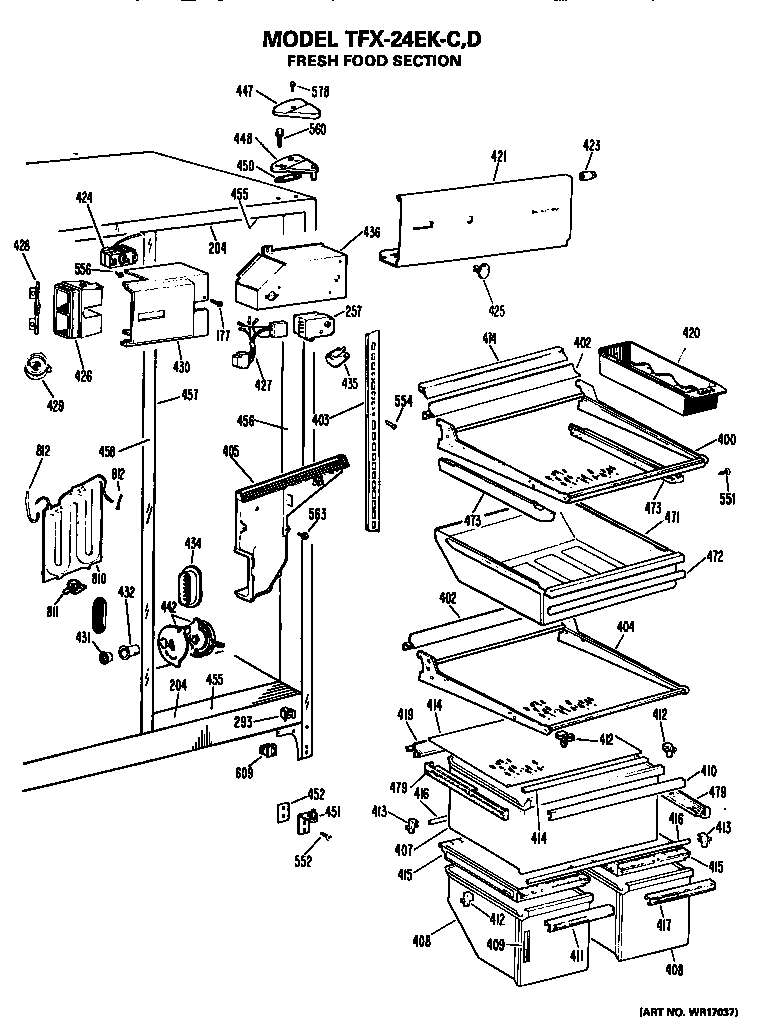 GE TFX24EKC fresh food section diagram