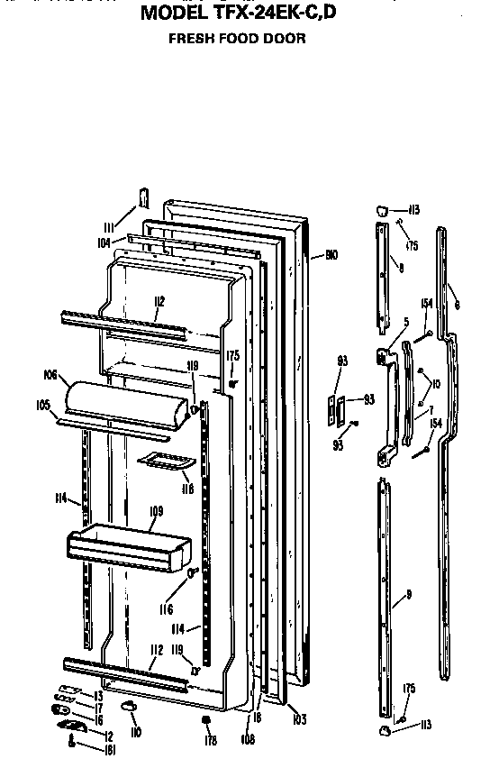 GE TFX24EKC fresh food door diagram