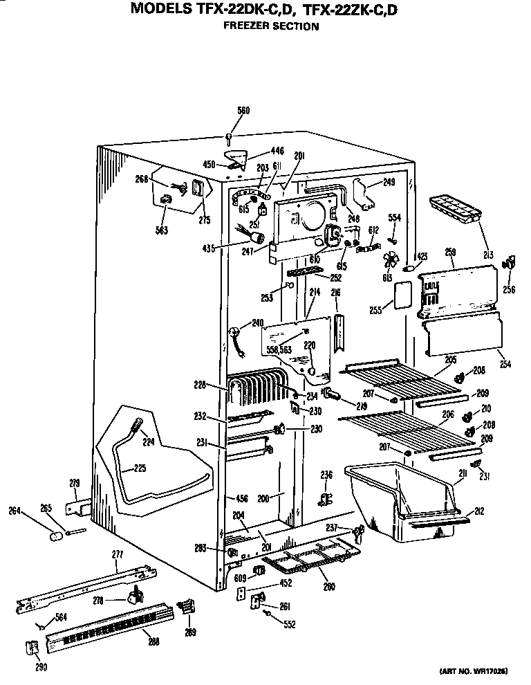 GE TFX22DKD freezer section diagram