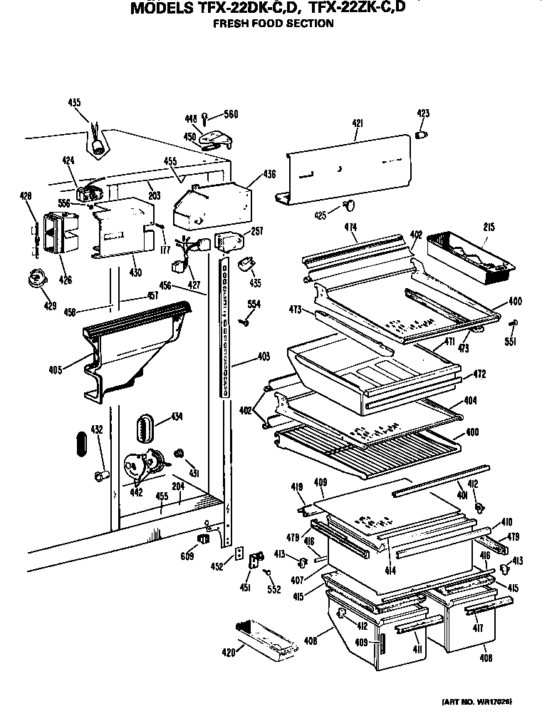 GE TFX22DKD fresh food section diagram