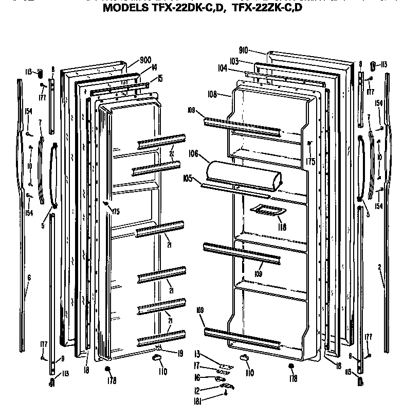 GE TFX22DKD doors diagram