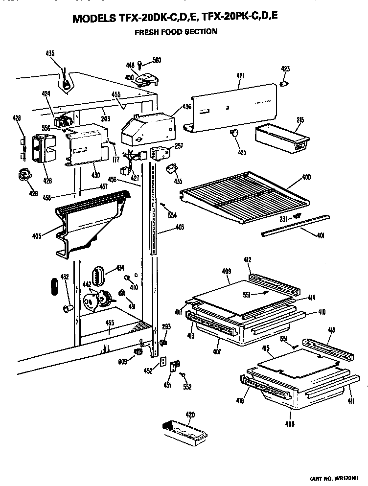 GE TFX20DKD fresh food section diagram