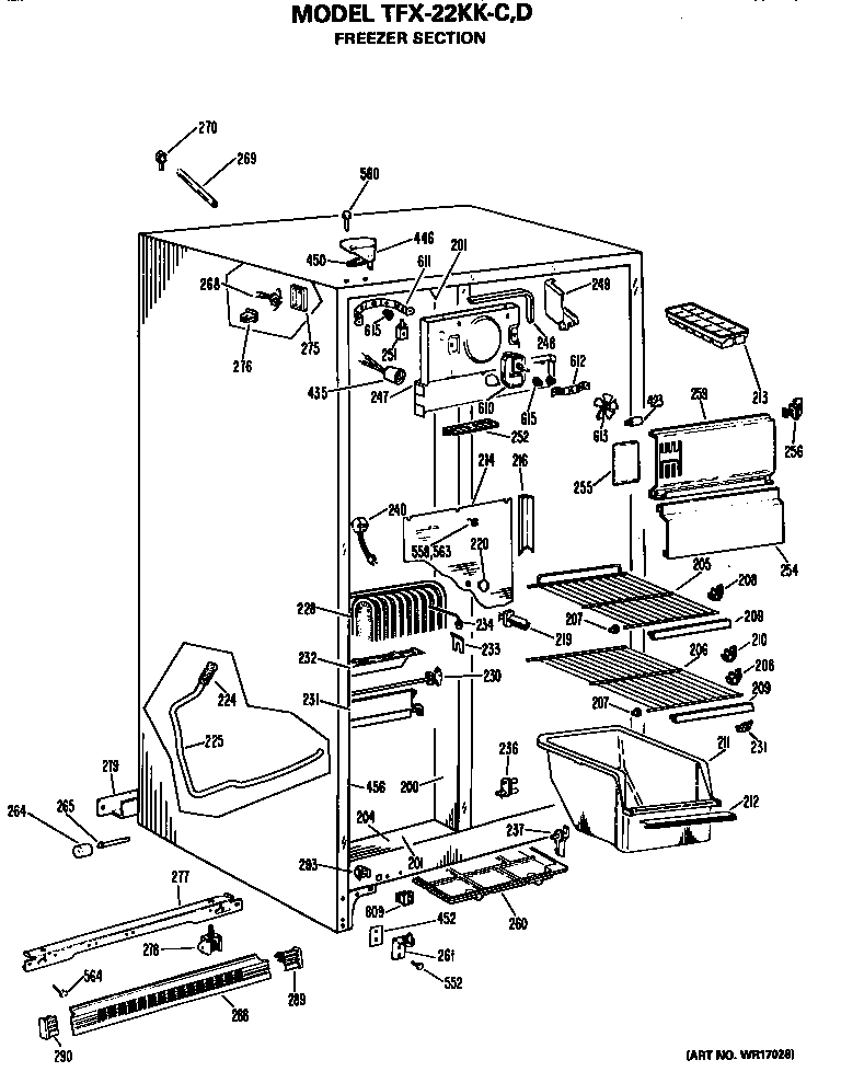 GE TFX22KKD freezer section diagram
