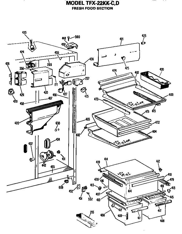 GE TFX22KKD fresh food section diagram