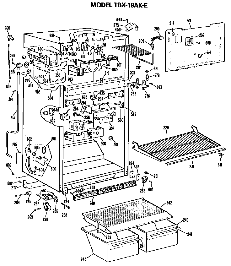 GE TBX18AKER cabinet parts diagram