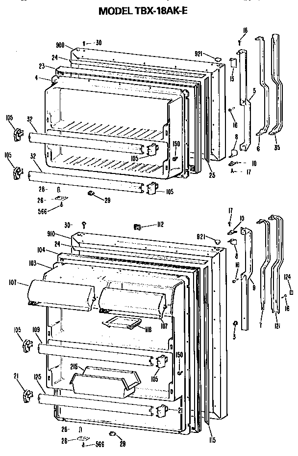 GE TBX18AKER doors diagram