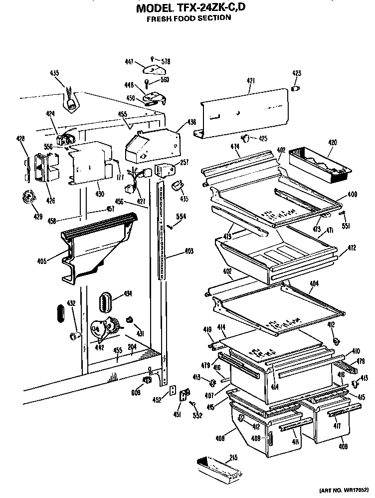 GE TFX24ZKD fresh food section diagram