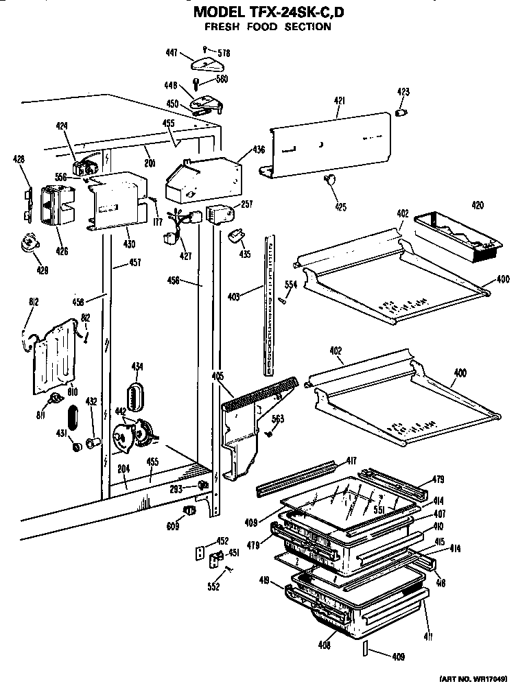 GE TFX24SKD fresh food section diagram