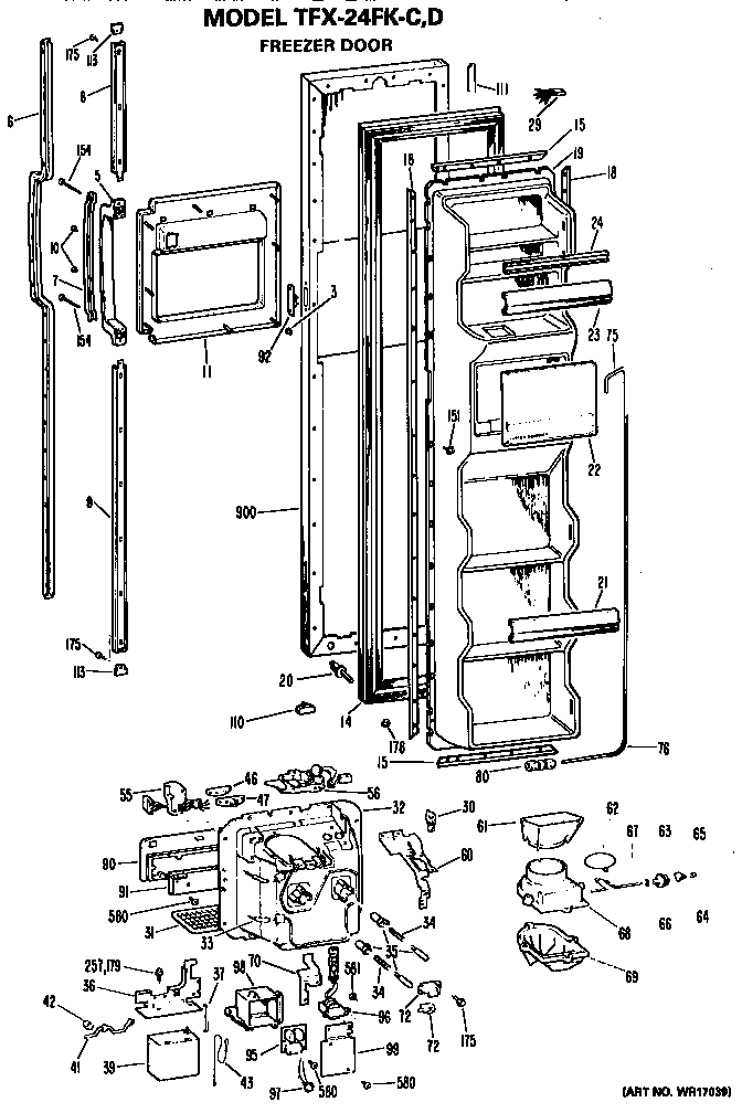 GE TFX24FKC freezer door diagram