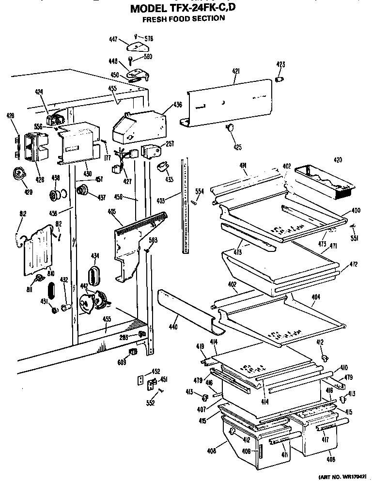 GE TFX24FKC fresh food section diagram