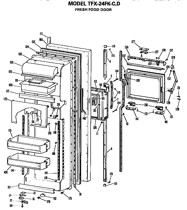 GE TFX24FKC fresh food door diagram