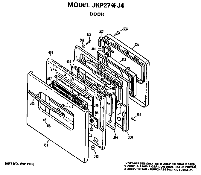 GE JKP27J4 door diagram